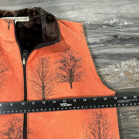 Robert Kitchen Womens Reversible Zip Vest Medium Layering Orange Tree Suede - Picture 8 of 9